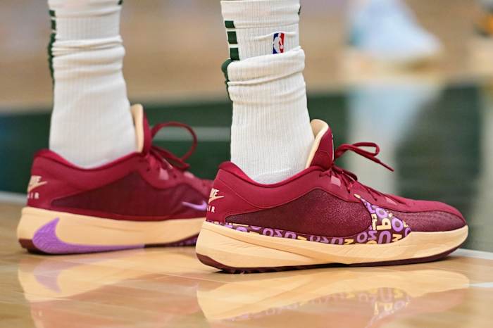 Shoes worn by Milwaukee Bucks forward Giannis Antetokounmpo (34)